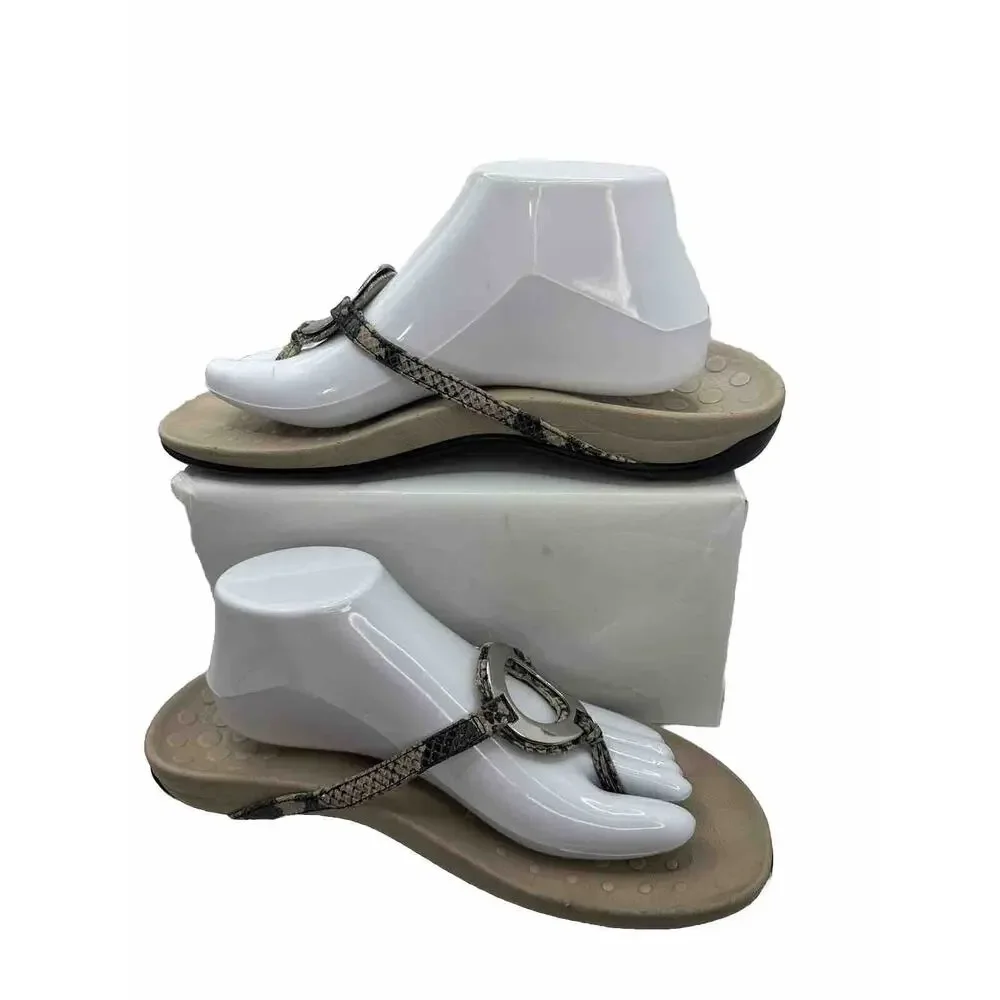 Vionic Women's Karina Sandals Size 10 Snakeskin Leather Silver Comfort Thong